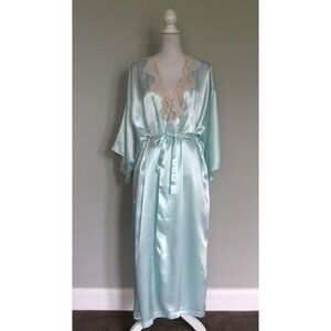 Vintage Peignoir Set VAL MODE Blue Nightgown & Robe Lace Pearls, M Medium